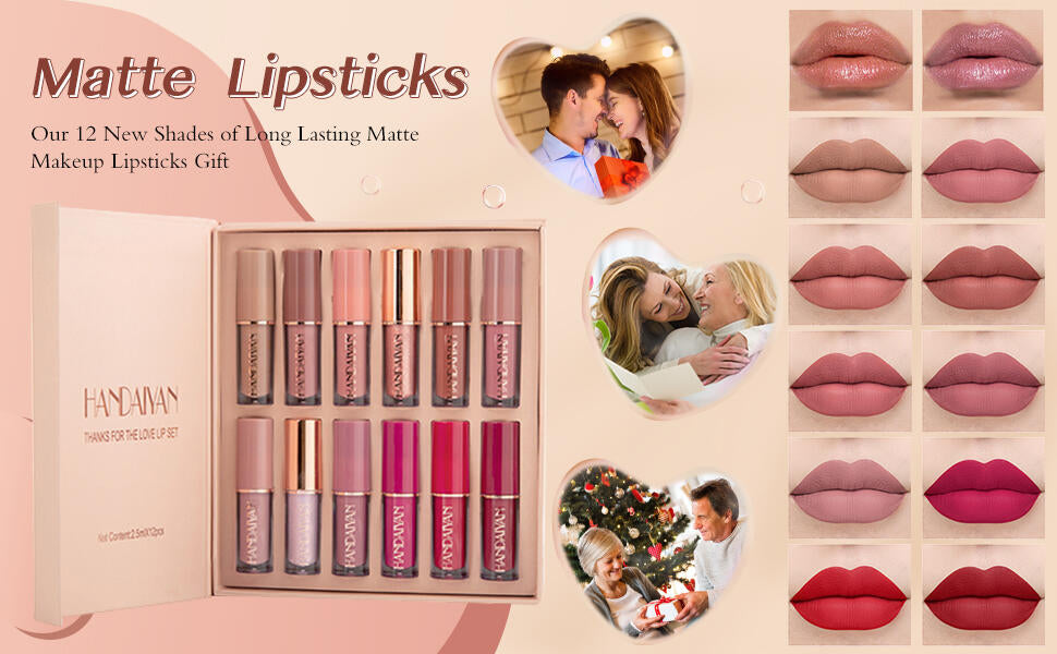 Set de 12 Labiales Líquidos Mate Aterciopelados – Sofisticación en Cada Tono