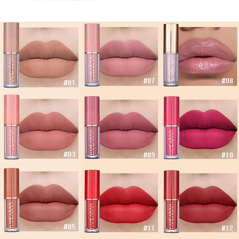 Set de 12 Labiales Líquidos Mate Aterciopelados – Sofisticación en Cada Tono